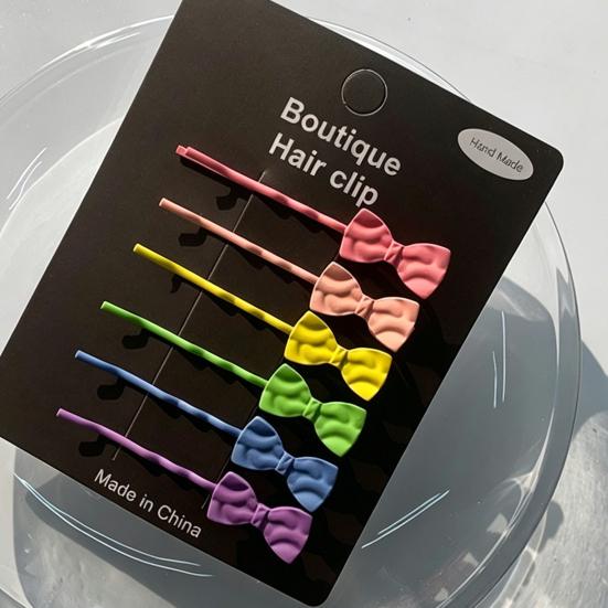 6Pcs Girl Hairpins Baking Paint Process No Peeling Stable Grip Metal Clip Base Hair Pins Star Heart Bowknot Decor Candy Color Hair Clips