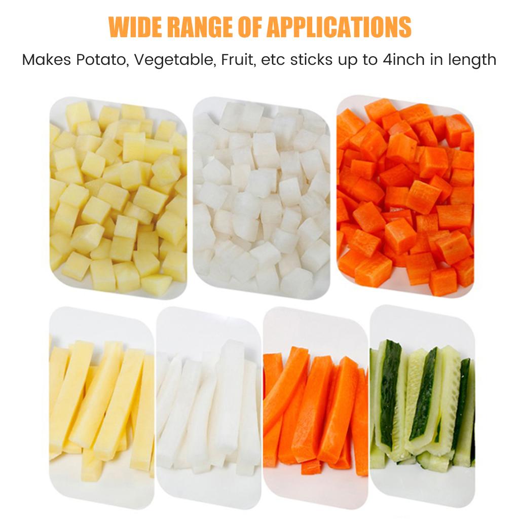 French Fry Cutter Multi-functional Vegetable Fruit Chopper with 2 Stainless Steel Blades French Fries Chips Maker Potato Slicer