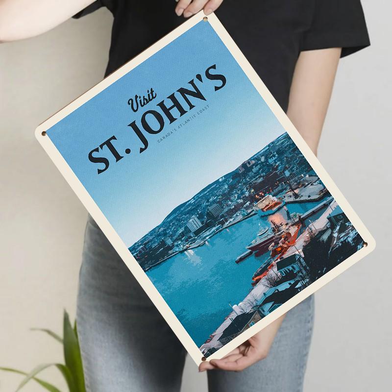 

St Johns Newfoundland Canada Atlantic Coast Harbor Cityscape Metal Wall Art Decor 20x30cm（7.8x11.8inch）