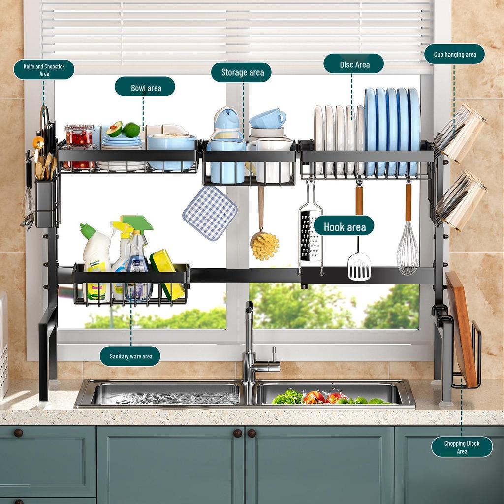 Retractable Kitchen Sink Storage Rack for Bowls and Plates