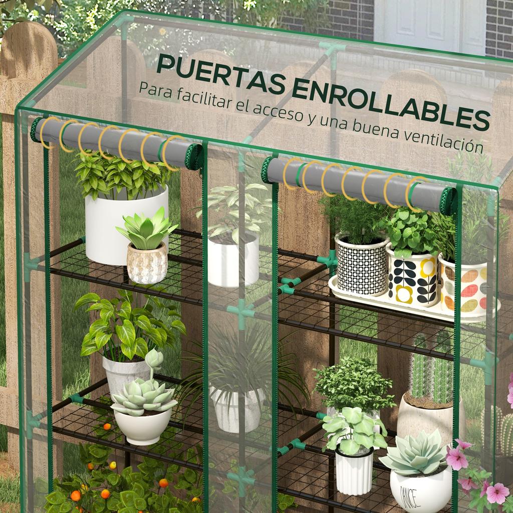 Garden Greenhouse, 3-Tier, Shelves, Sloping Roof, Zippered Doors, 143 X 46 X 141/151 Cm, Transparent