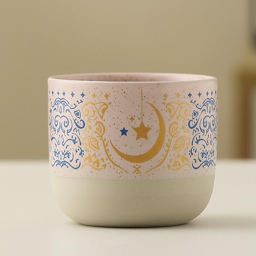 Star Moon Texture Ceramic Coffee Cup Retro Milk Cup Water Cup Pottery Teacup  Gift Giving