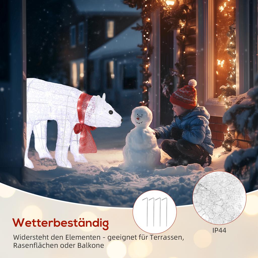 2-teilige Eisbär-Weihnachtsdekoration, 140 weiße LEDs, wasserdicht, Timer, für Innen- und Außengebrauch