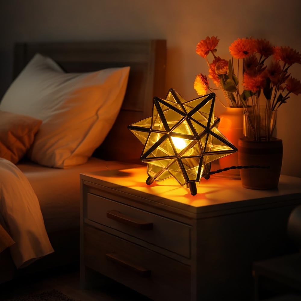 Cerdeco Table Lamp with a Fantastical Star Silhouette - Stand Lamp/Desk Lamp - Brass & Glass - Creates a Dreamy Shadow - Interior Lighting, Indirect L