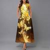 Women Oversized Sleeveless Round Neck Dress Jungle Foliage Pattern Flowy Calf Length Dress