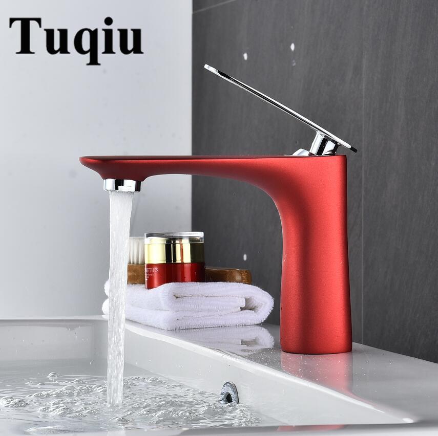 Basin Faucet Hot and Cold Water Sink Mixer Bathroom Single Lever Brass White Gold Basin mixer Tap Red