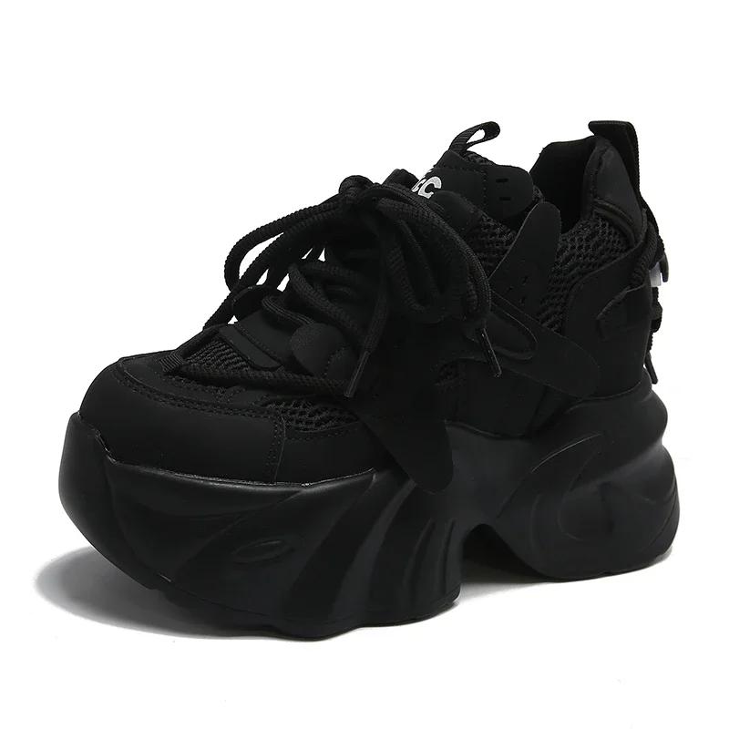 

Новые весенне-летние женские кроссовки на массивной подошве, дышащая сетка, повседневная обувь, клиновидный каблук 7,5 см, обувь на платформе, женские спортивные кроссовки, обувь папы 39 чёрный