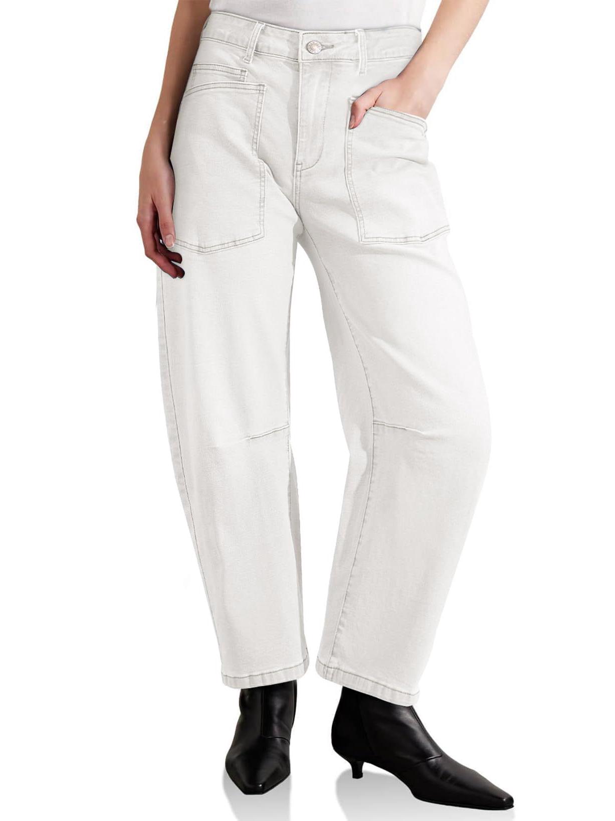 Women s Retro High Waist Patch Pocket Washed Jeans M