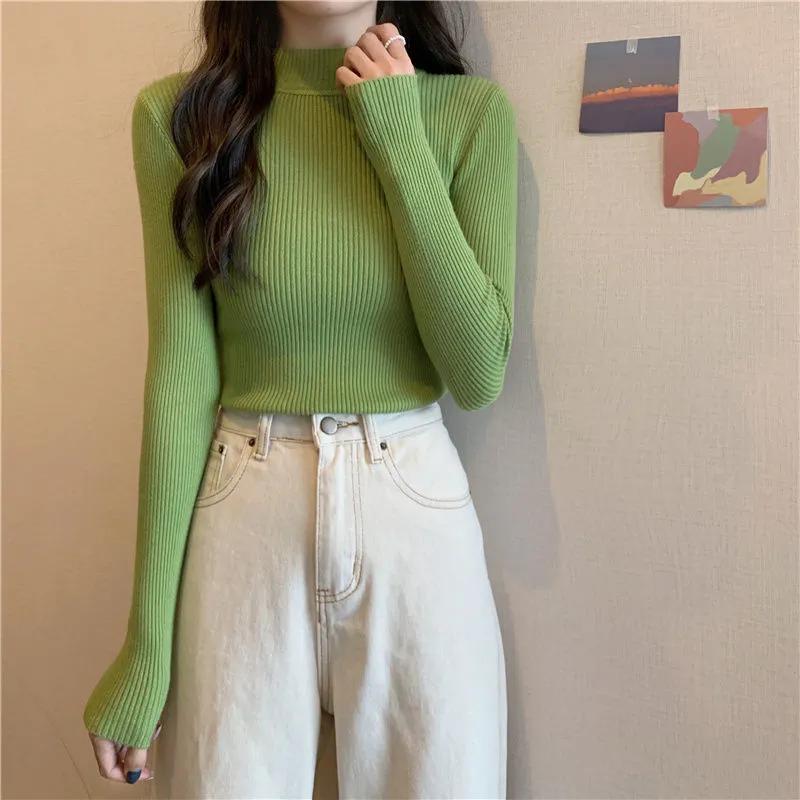 

Водолазка женские свитера повседневные пуловеры однотонный корейский топ с длинным рукавом вязаный свитер женский осень зима плюс размер OneSize