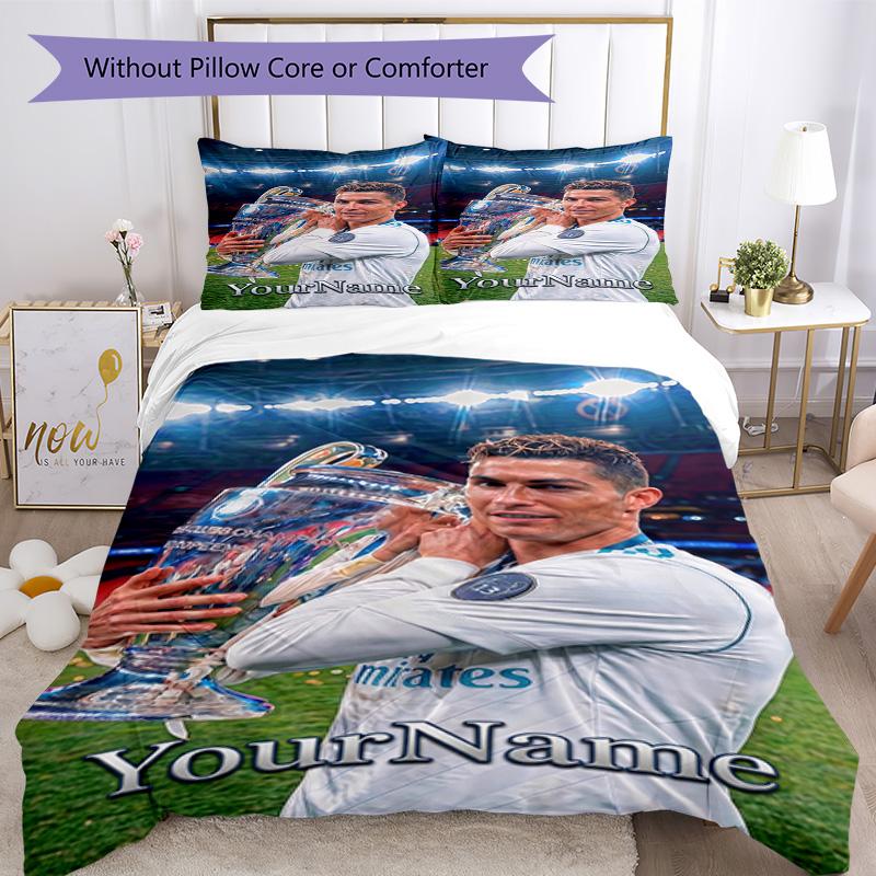 Cristiano Ronaldo 77 Customize Your Name Bedding Set Breathable Duvet Cover with Pillowcases Home Decoration Birthday Gift