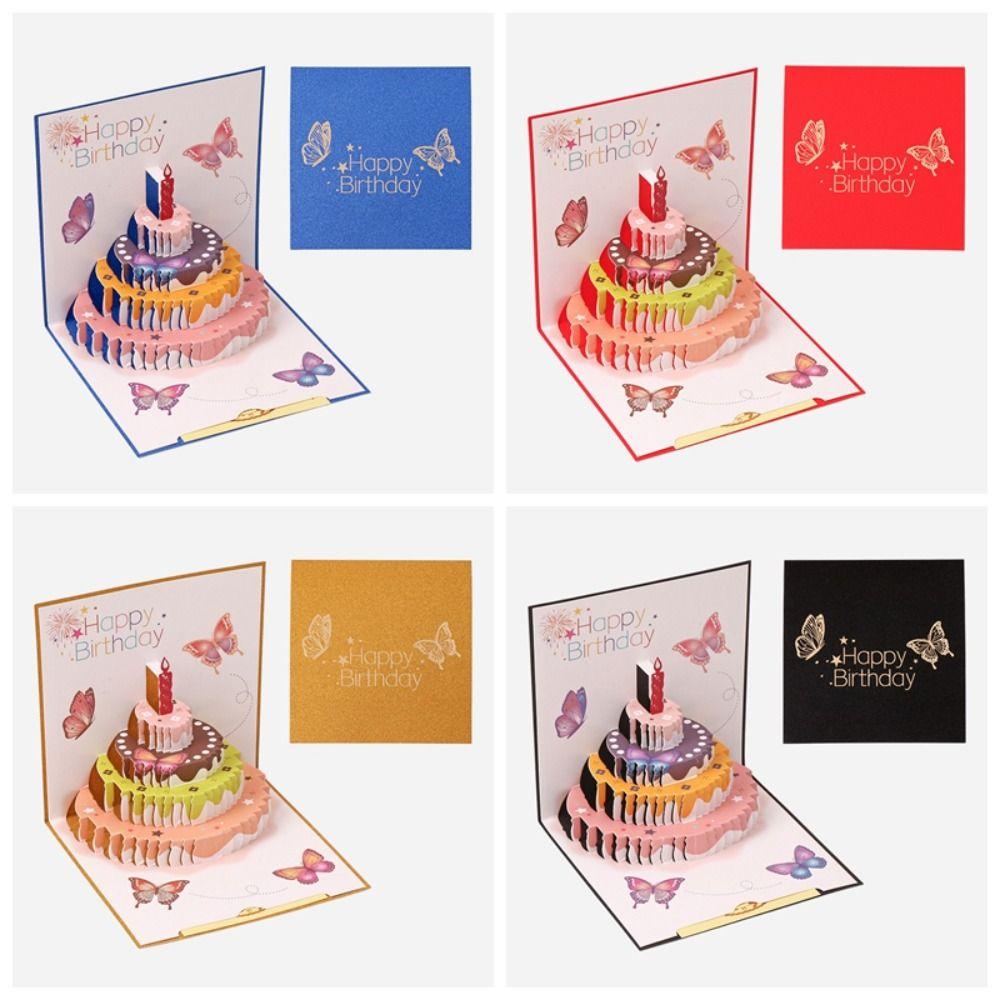 DIY Happy Birthday Greeting Card 3D Fold Post Cards Gifts Birthday Cake Message Card  Lovers