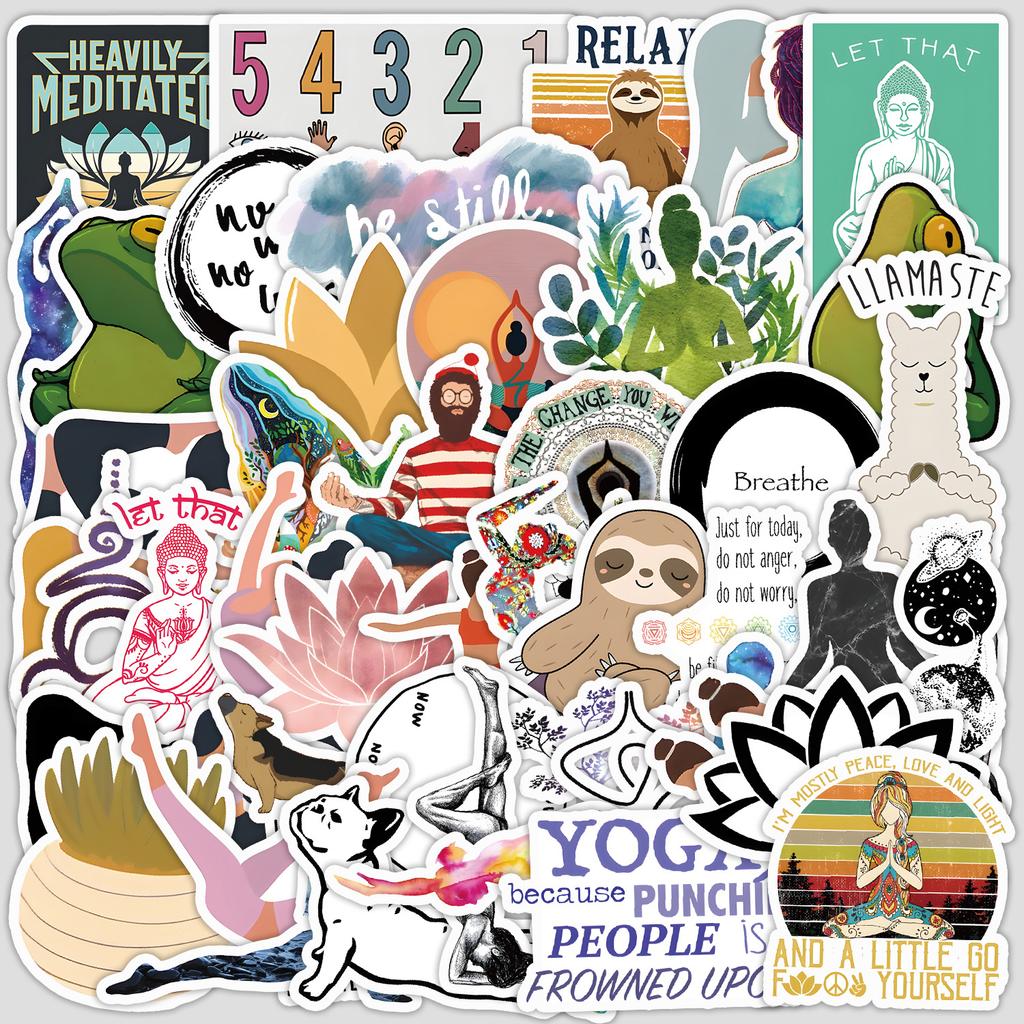 50 Sheets of Watercolor Yoga Series Graffiti Stickers, Water Cup, Computer Waterproof Decorative Stickers, Creative DIY Stationery Stickers