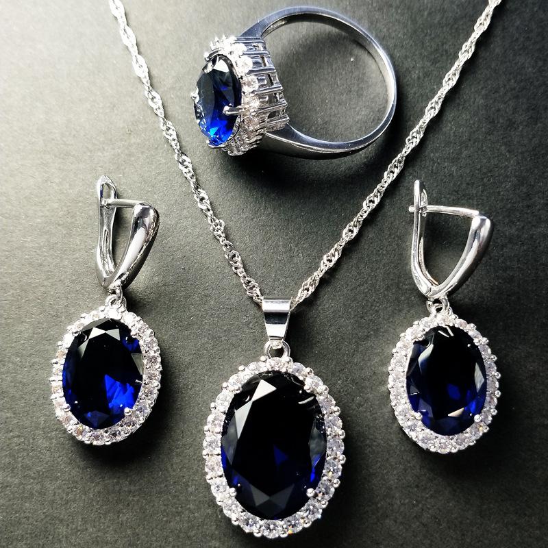 European-American Zircon Jewelry Set: Ring, Necklace, Earrings - Three-Piece Inlaid Zircon Collection