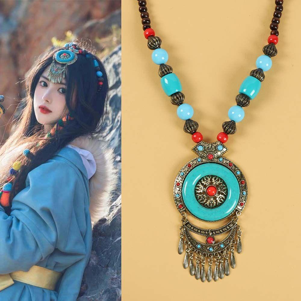 Long Chain Bohemia Necklace Ethnic Head Chain Ethnic Tassel Necklace Bohemia Tiara Forehead Pendant