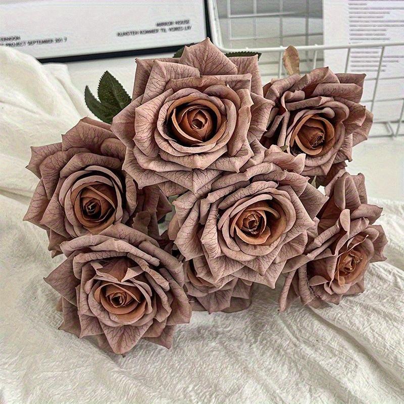 1Pc 7 Heads Embossed Cappuccino Rose Bouquet Simulation Flowers for Wedding Home Decoration Holiday Decoration Valentine's Day Gift Birthday Gift
