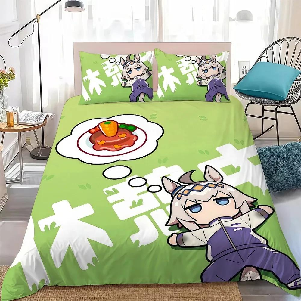 Umamusume Pretty Derby Cute Duvet Cover Pillowcase Bedding Set Single Double Queen King Size Soft Microfiber Student Decor Gift