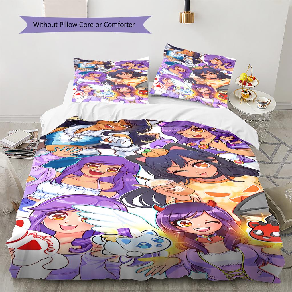 Ropa de cama con patrón Aphmau, juego de edredón, funda de almohada, decoración del hogar, regalo de cumpleaños (1 * funda nórdica + 2 * fundas de almohada, sin núcleo)