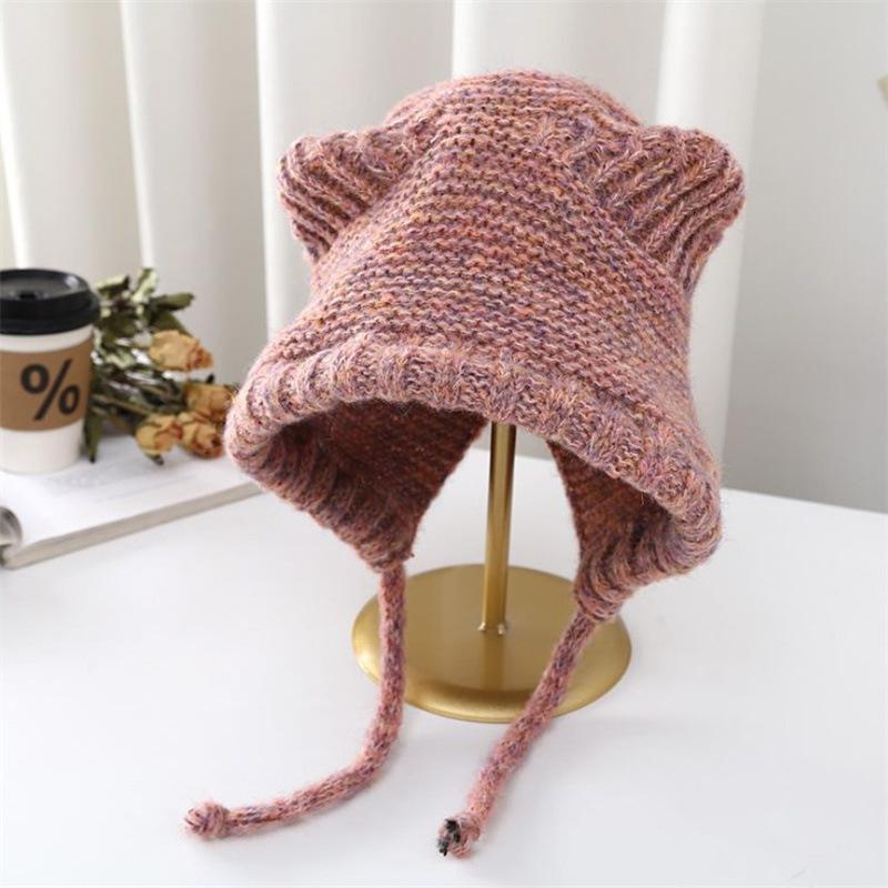 Cute cat ears knitted warm hat ladies ear protector wool hat winter versatile Internet celebrity hat tide