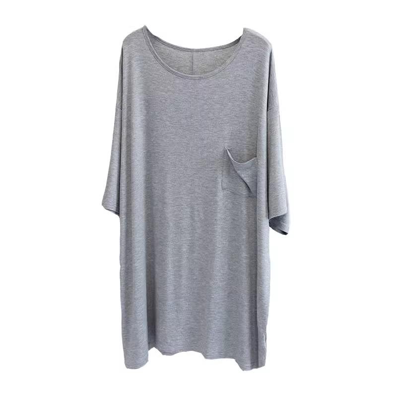 Dámské letní modální šaty plus size: Volný střih, Velký kulatý výstřih, Noční košile střední délky, Mateřský styl