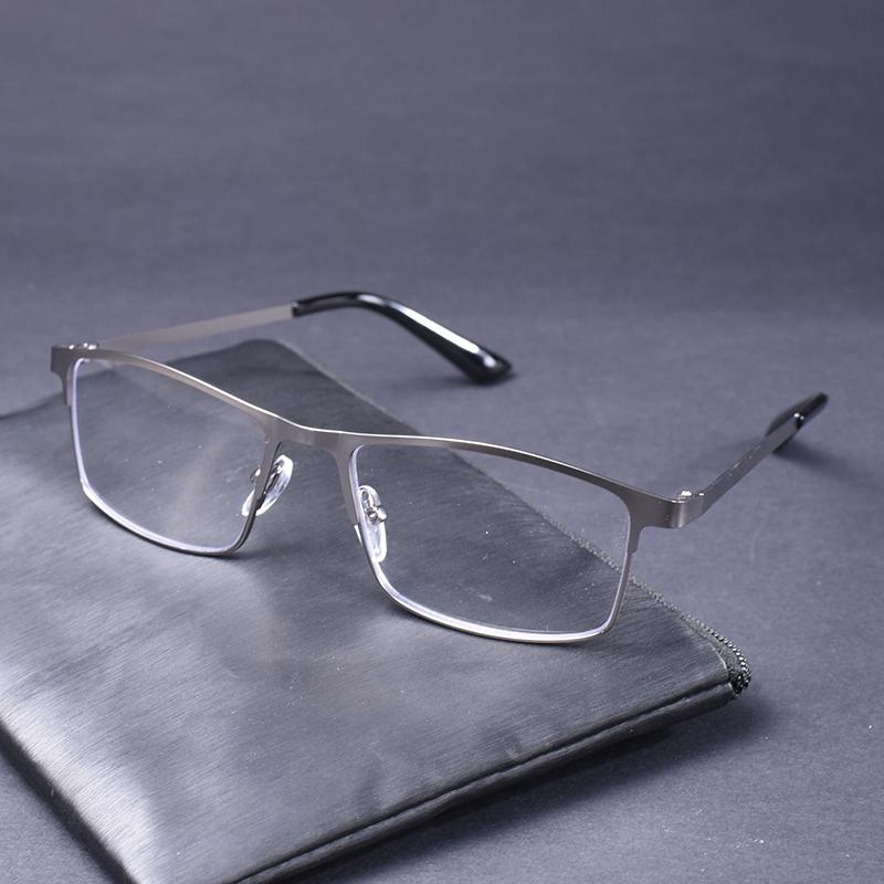 Gray Frame Square Anti Blue Light Reading Glasses Men Business Metal Frame Farsighted Vintage Eyeglasses Readers+125+175
