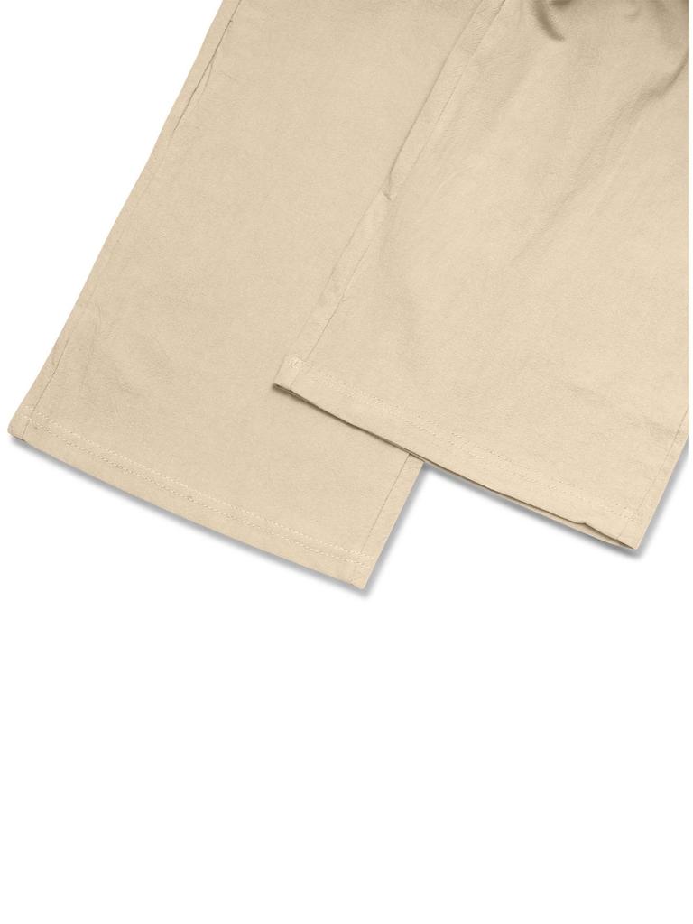 Men's Linen Loose Casual Sports Pants with Pockets and Drawstring - Solid Color Trendy Business Pants