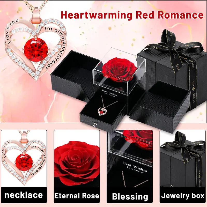 Herz und Rose Partner-Halsketten-Set, Ewige Liebe Anhänger mit Geschenkbox, Romantisches Geschenk, Ideales Jahrestagsgeschenk für Ehefrau, Freundin, MUTTER