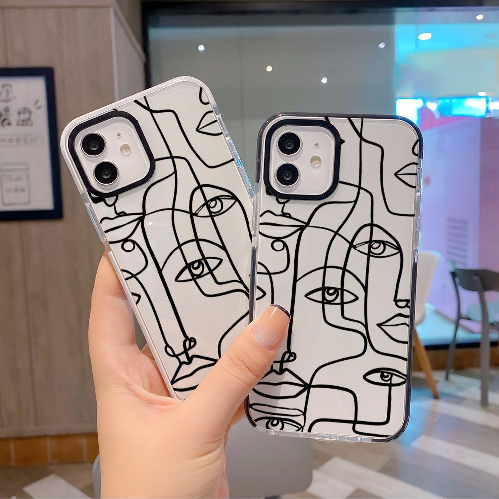 Art abstract face suitable for Apple 17 mobile phone case 15promax Amazon hot-selling ip16 two-color transparent case