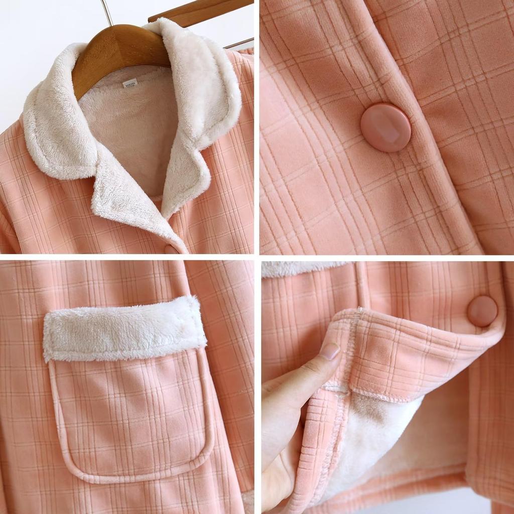 Double Layer Long Front Top and Bottom Solid Room Convenient Room Present S-Lifeeling Women's Pajamas, Gauze, Sleeves, Opening, Set, Cotton, Color,