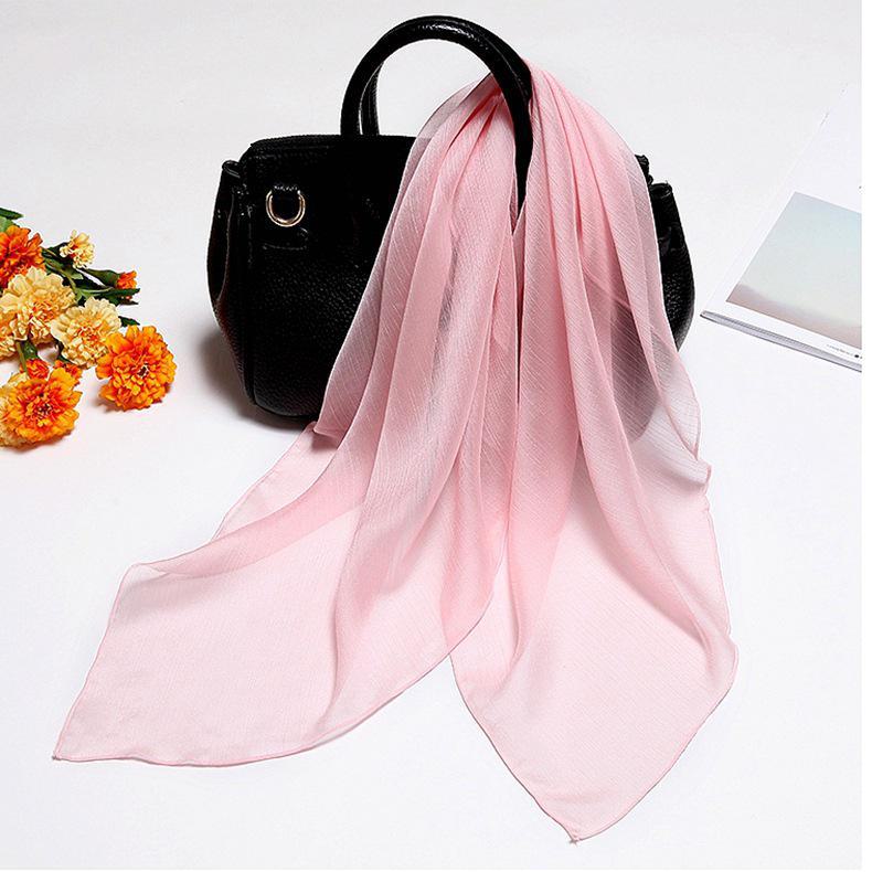 

Однотонный небольшой шелковистый шифоновый квадратный шарф - Travel Fashion All-Match Neck and Gauze Scarf Square scarf 90*90 розовый