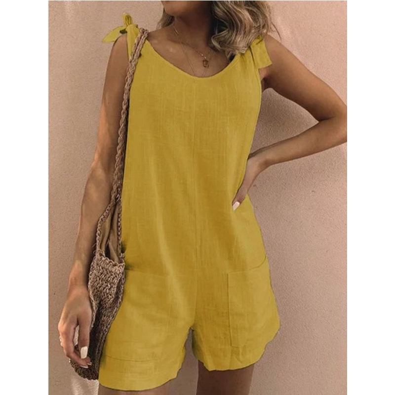 

Women s Sleeveless Bamboo Cotton Linen Jumpsuit with Pockets XXXL