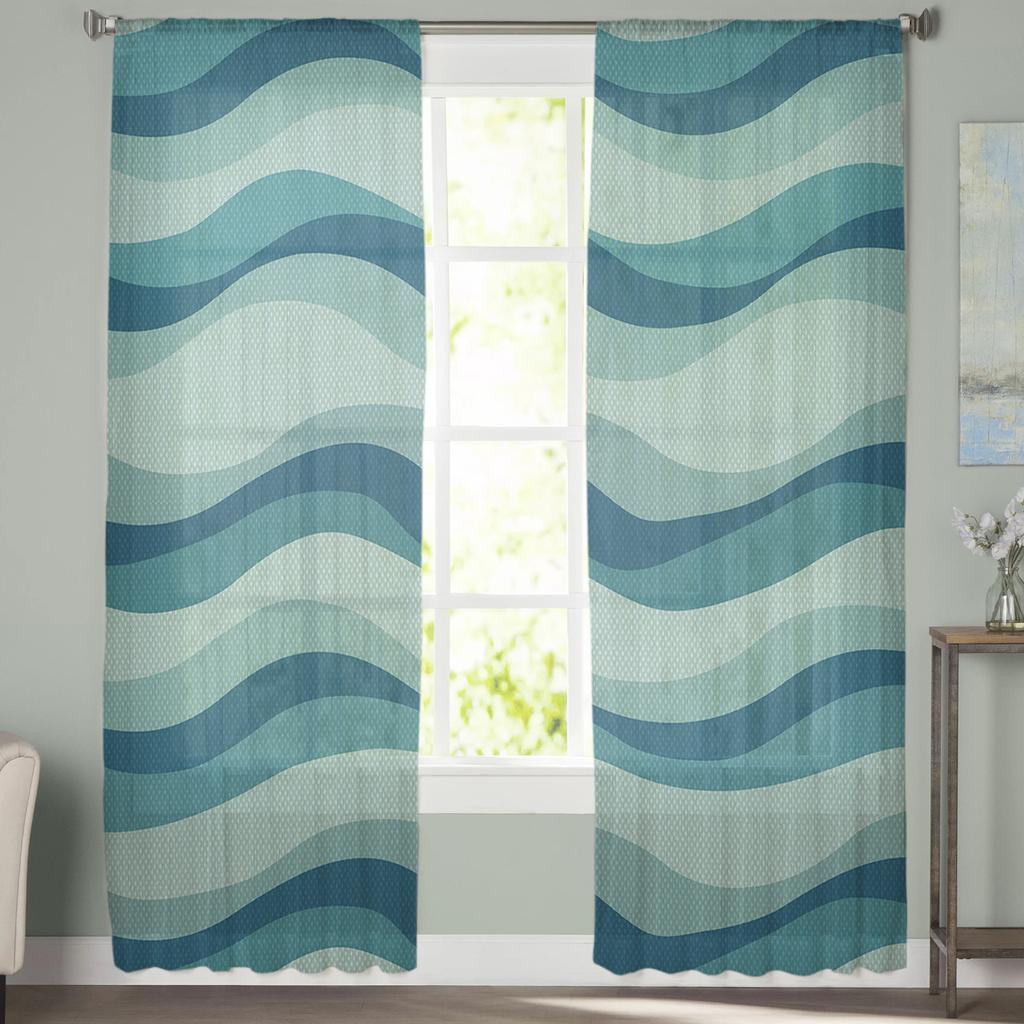 Lines Waves Waves Gradient Voile Sheer Curtains For Living Room Window Chiffon Tulle Curtain Kitchen Bedroom Drapes Home Decor