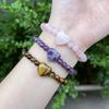 Natural Stone Heart Beaded Bracelet Set – Rose Quartz, Amethyst Tiger’s Eye Protection Jewelry for Women, Romantic Gift
