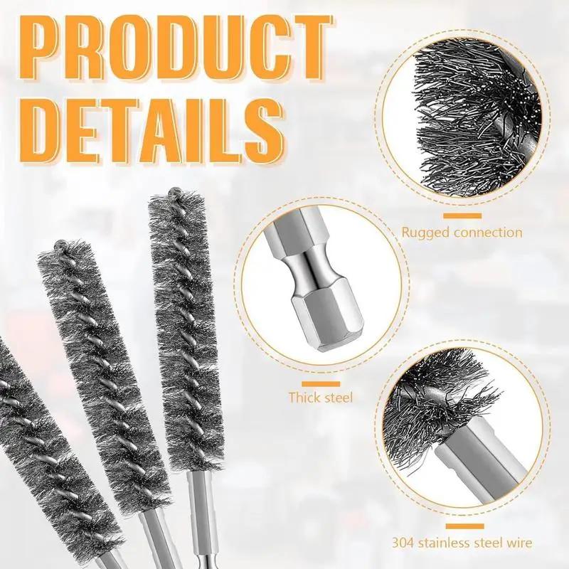 Stainless Steel Bore Brush Metal Bore Brush Kit Cleaning Brushes Tool For Automotive Interiors Pipes Drill Impact Tool Cleaning