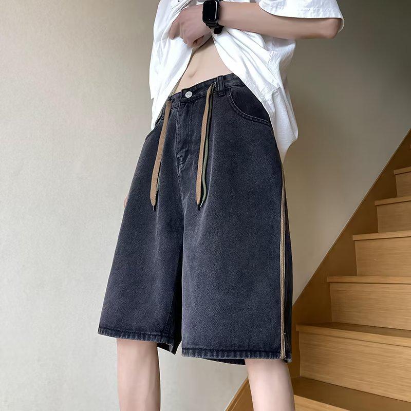 

Мужские полосатые джинсовые шорты на завязках, летняя тонкая резинка на талии, модный универсальный стиль рабочей одежды. S