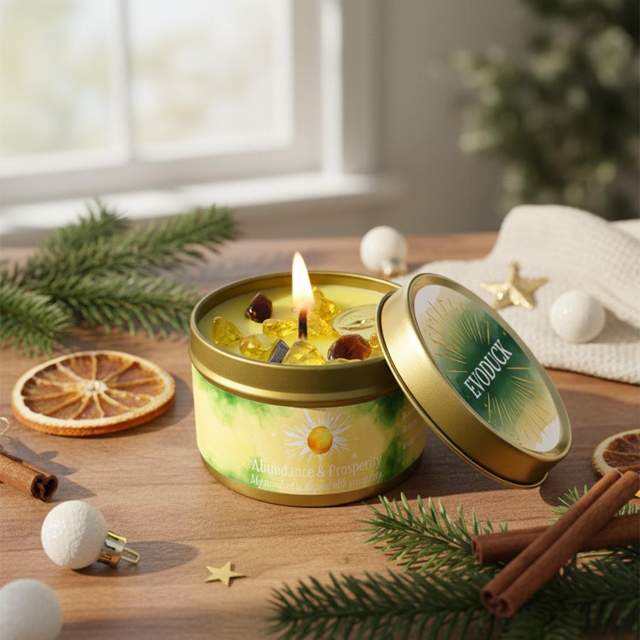 Scented Candles-3oz,Lavender&Chamomile Aroma with Healing Crystals, Great for Holiday Gifting Christmas/Halloween & Home Decor