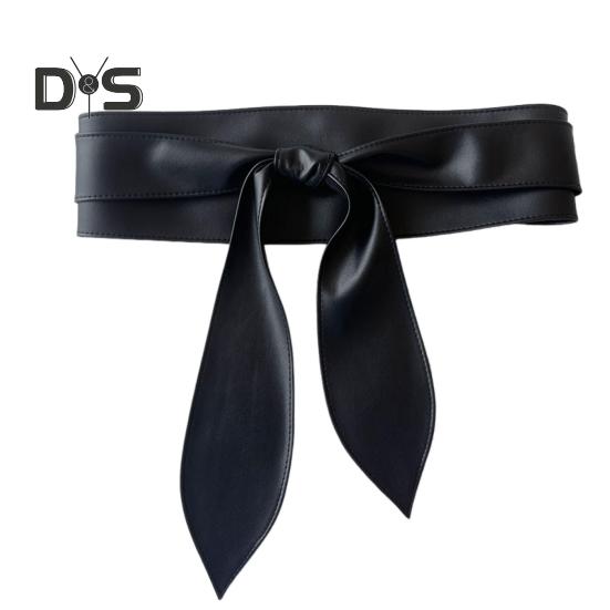 

Женский ремень из искусственной кожи с широкими полями, ретро-дизайн, завязывающийся пояс, платья, пальто, завязывающийся пояс, универсальный аксессуар чёрный