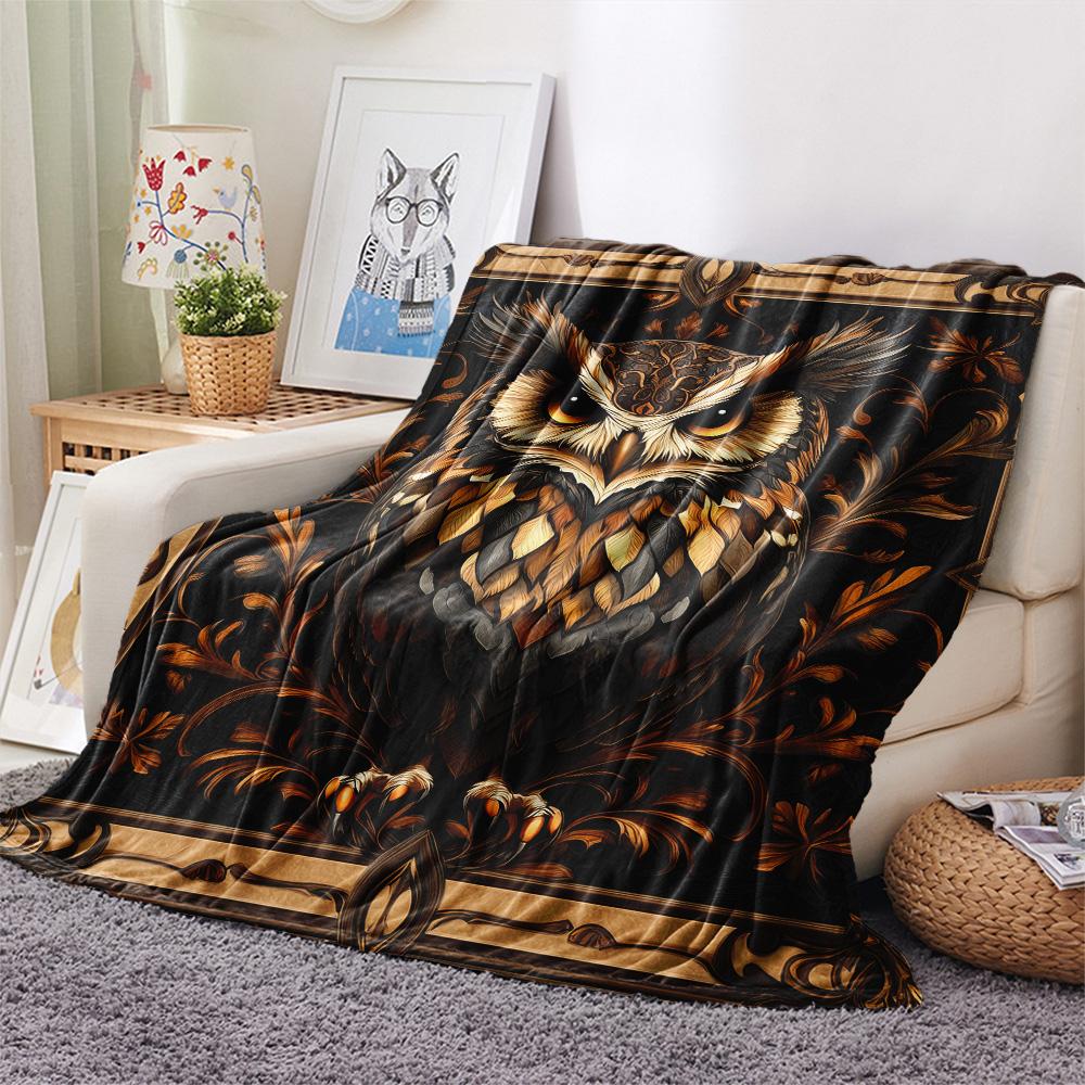 Vintage Patterned Owl Print Flannel Blanket, High quality Comfortable for All Seasons, Home Decor, Warmth and Comfort