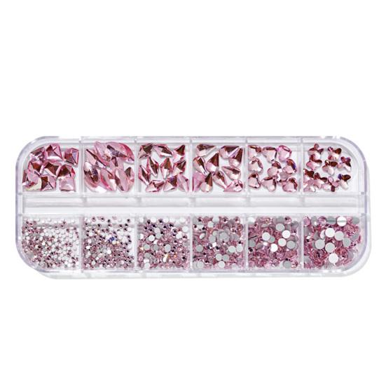 12Grids/Box Nail Art Rhinestone Flat Back Non-Drop Lightweight Mixed Colorful AB Nail Art Glitter Decorations for Manicure
