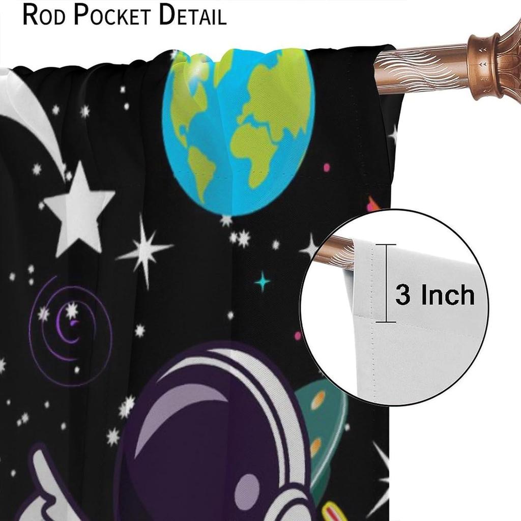 Space Astronaut Curtain,Cartoon Solar System Universe Rocket Spaceship Planet Earth Stars Window Treatments Drapes for Kids Boys