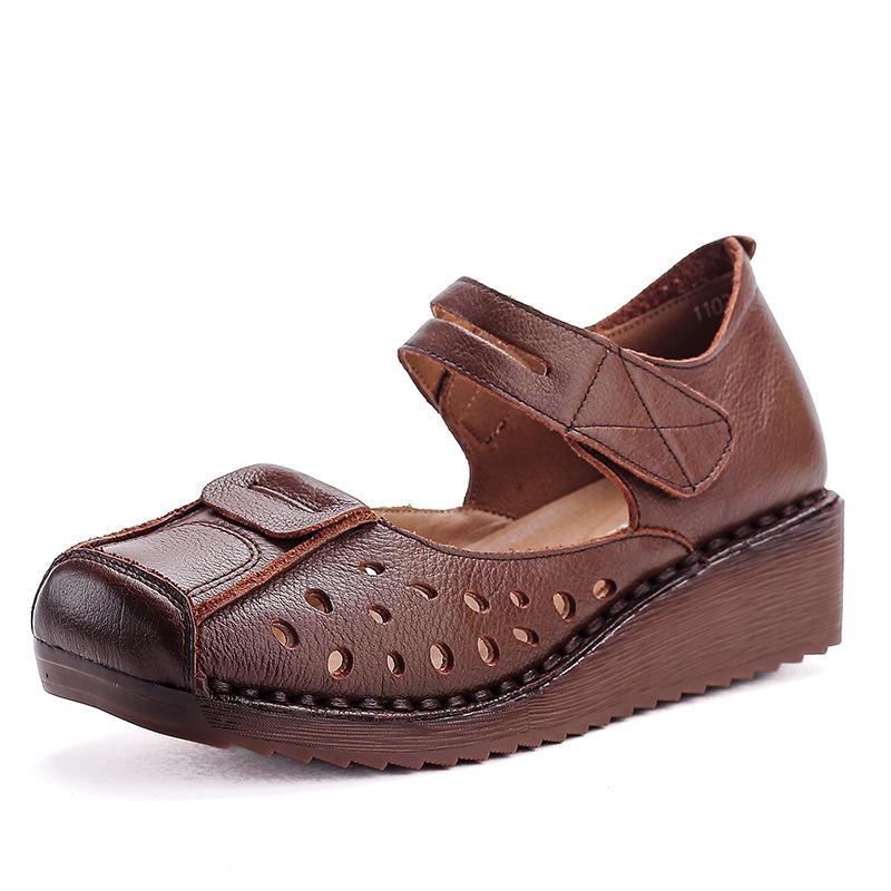 Fashion New Orthopedic Roman Sandals Women Cutout Cow Leather Shoes Ladies Gladiators Wedged Heels Mary Jane Sandals Woman Cutout Shoes