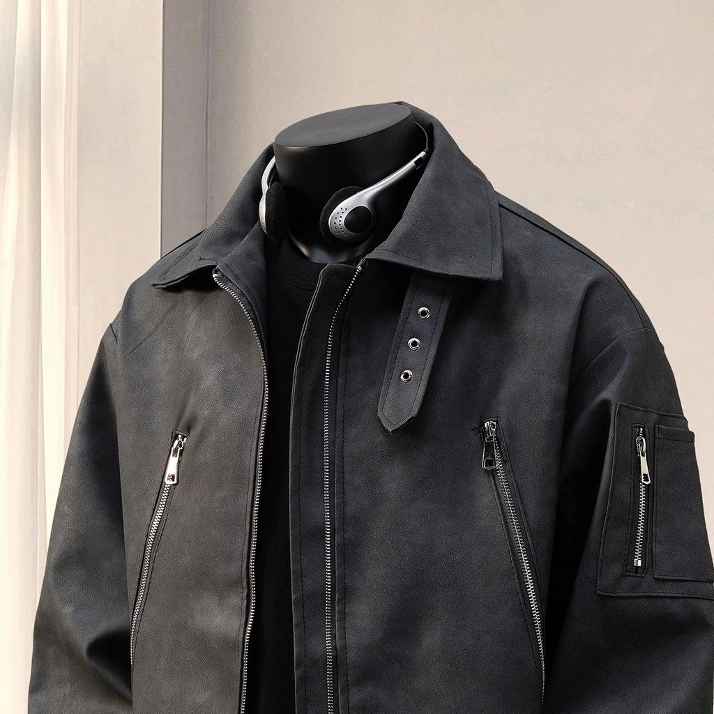 2026 Spring Men Retro Faux Leather Jackets Mens Loose Pu Motorcycle Leather Jacket Autumn Youth Fashion Dyed Workwear Coats