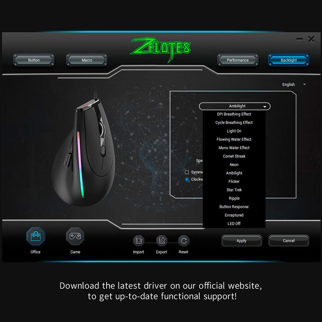 KOCAN Gaming Vertical Optical Ergonomic Black T-50 Mouse, Wired, 9-Key Mouse, 6-Gear DPI, Design,