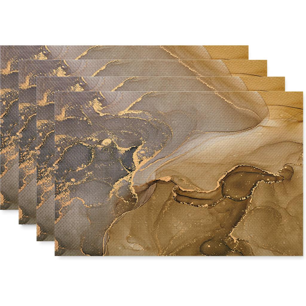 Anti Fouling and Heat-insulating Table Mat 4PC Placemat Watercolor Marble Printed Fabric Linen Placemat  Western Style Placemat