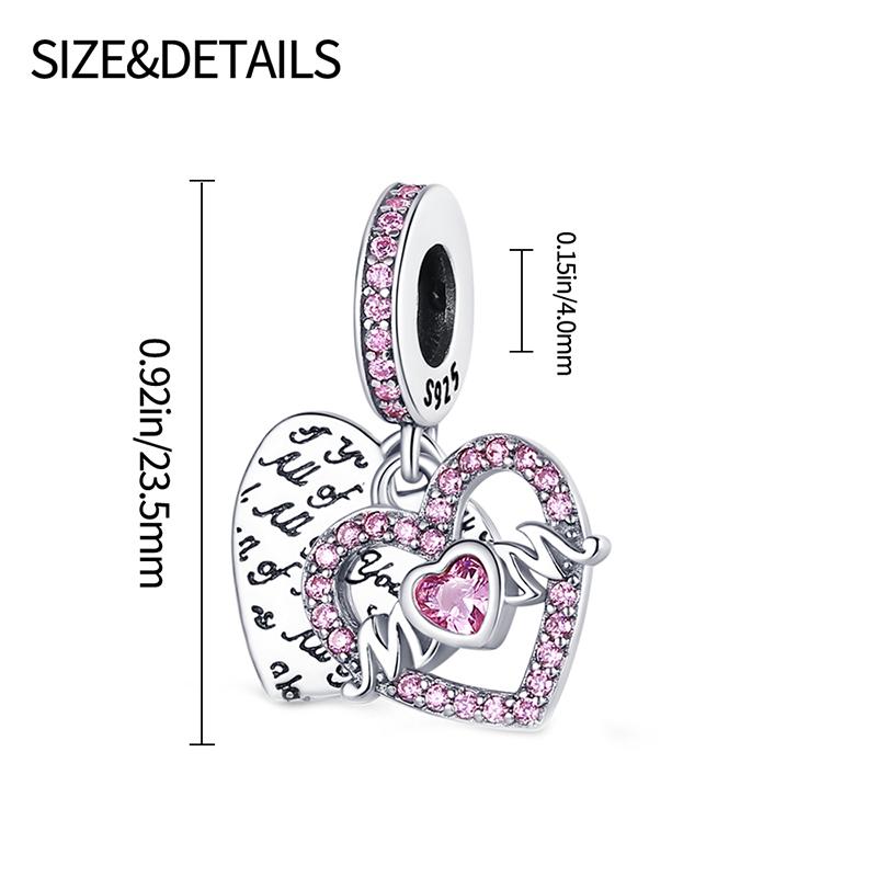 Copper Love Heart Mother & I Love You Pave Heart Charms Fits Original 3Mm Bracelets Necklace Women Diy Fine Jewelry Gift