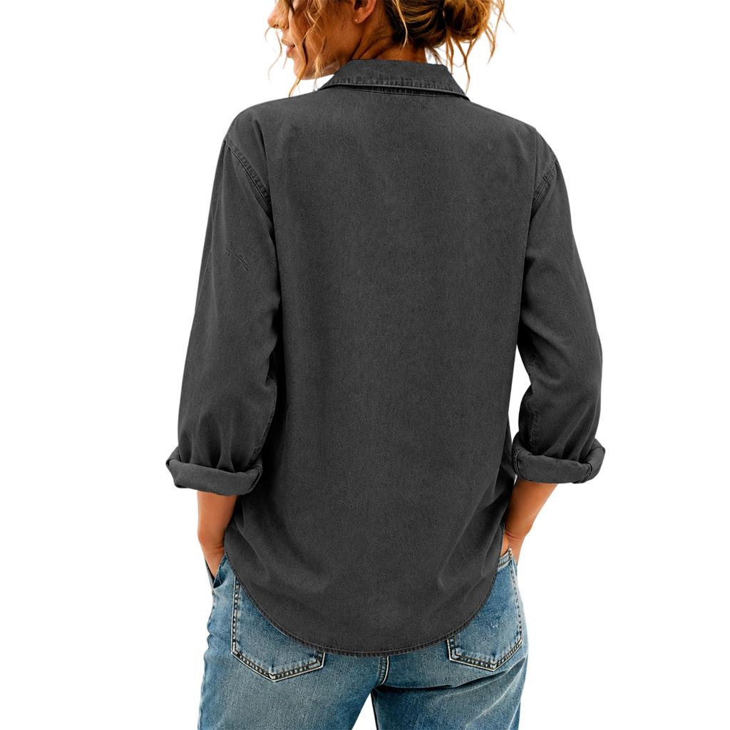 Women's Loose Fit Denim Top with Button