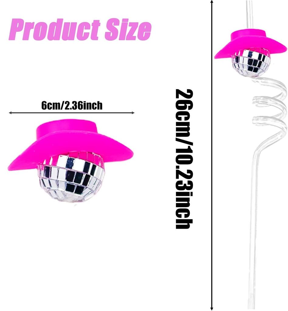 10Pc Mirror Cowboy Hat Disco Ball Straws Decorative Mini Disco Ball Straw Decor Disco Party Decorations for Wedding Birthday