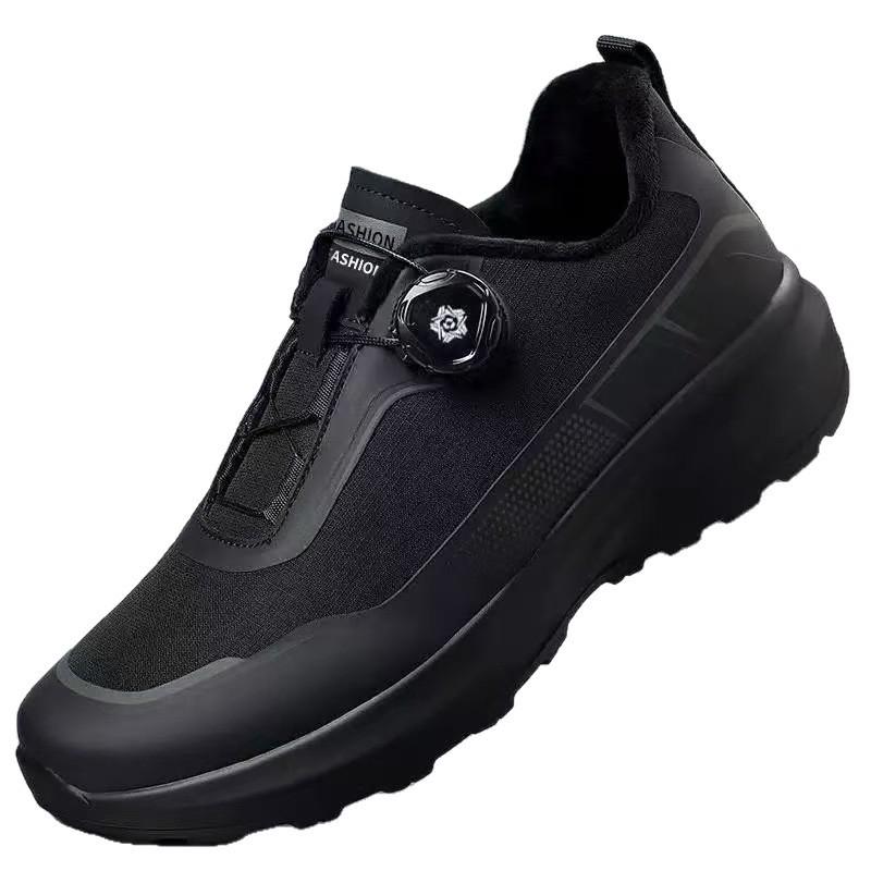 Herrenschwarze Outdoor-Sportschuhe mit Drehknopf, dicker Sohle und rutschfestem Design