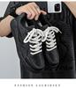 Men's Thick-Soled Black Low-Top Sneakers - Autumn Wear-Resistant, Soft-Soled, Versatile, Height-Boosting & Trendy Footwear for Students.