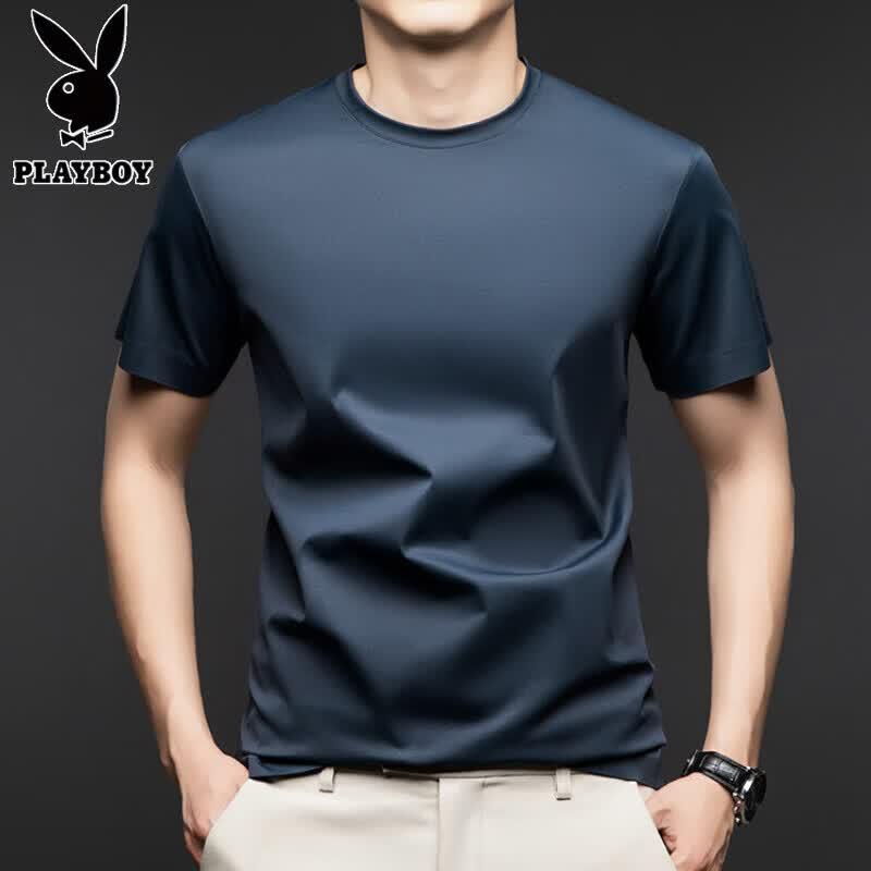 PLAYBOY Herren-T-Shirt mit kurzen Ärmeln aus Seidenmischung und Eis seide