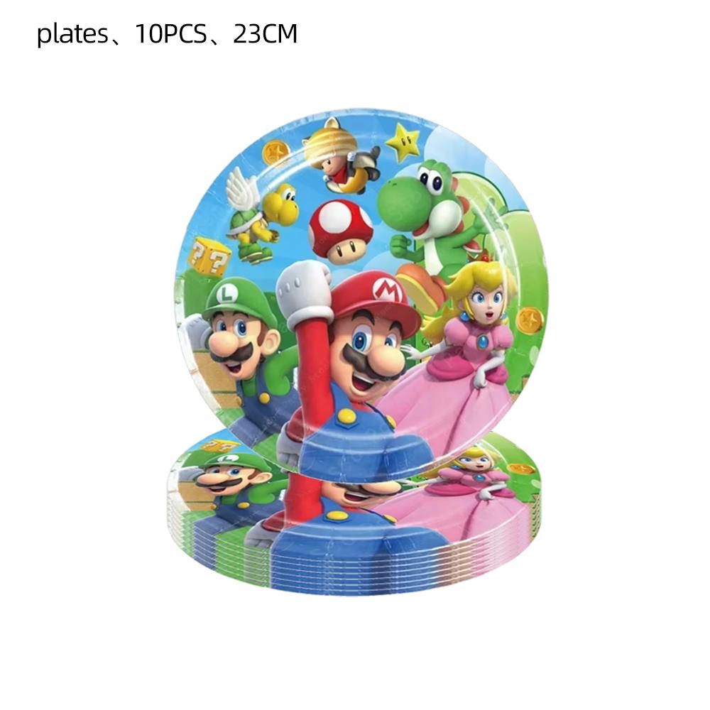 Super Mario Birthday Party SuppliesSet-Theme Inclusive Balloons Cake Topper BannerTableware Paper Plates & Napkins for Christmas
